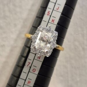 GRA Certified 4 CT* Radiant-cut & Round Brilliant Cut Halo Moissanite Ring
